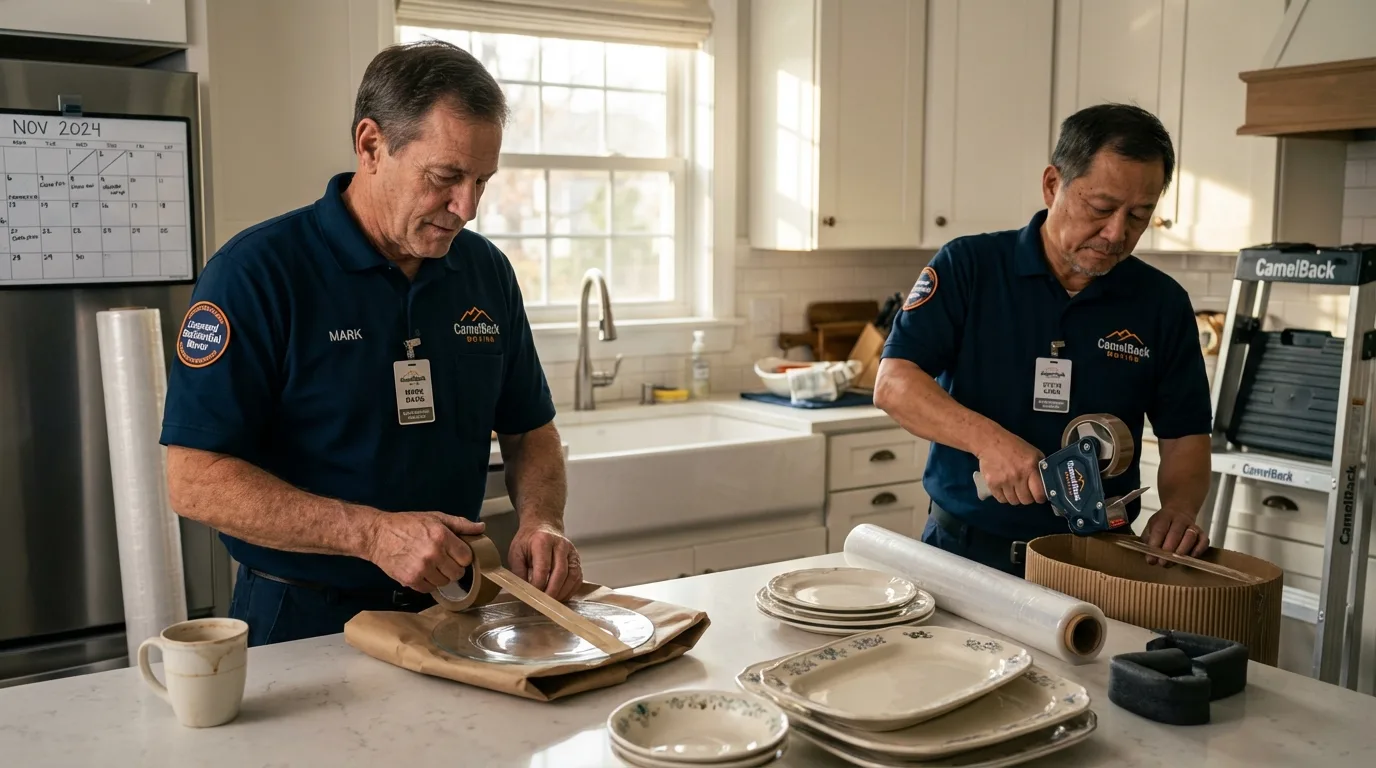 Professional crew packing kitchen dishware in Montgomery, NY